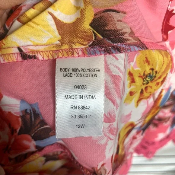 ROAMAN'S Juliet Lace Bigshirt Long Shirt Blouse Multicolor Floral Print Pink 12W - Picture 7 of 10